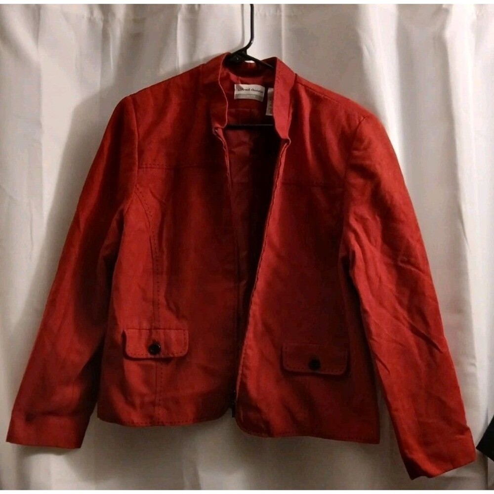 Alfred Dunner Women’s Size 16P Blazer Jacket Coat Red Zip Pockets